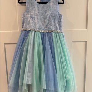 Blue and Green Floral Girls Dress